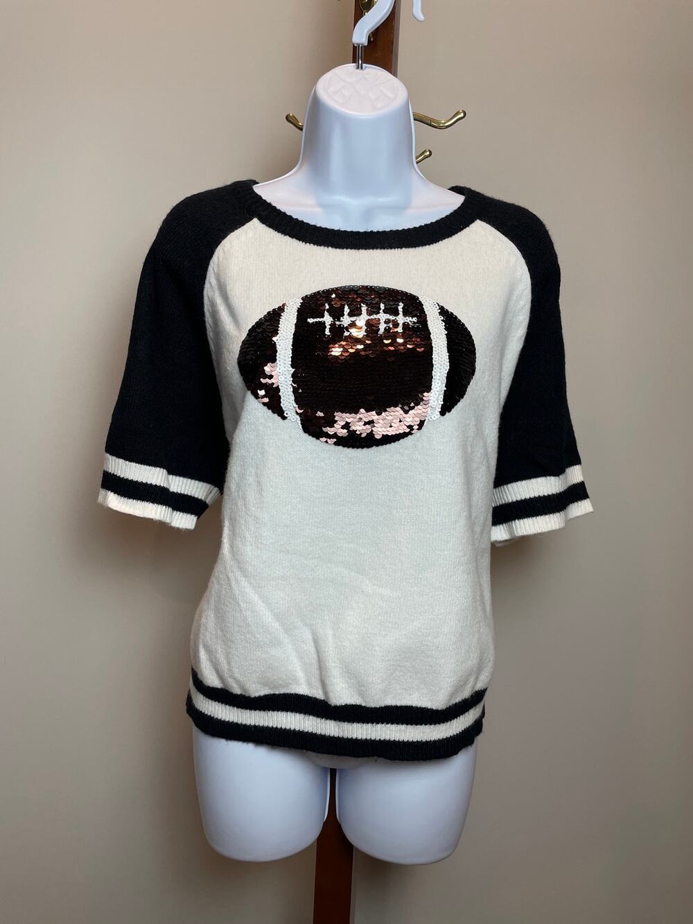 Gilli Football Sweater Size XXL White Black Short Sleeve Knit Raglan Sleeve